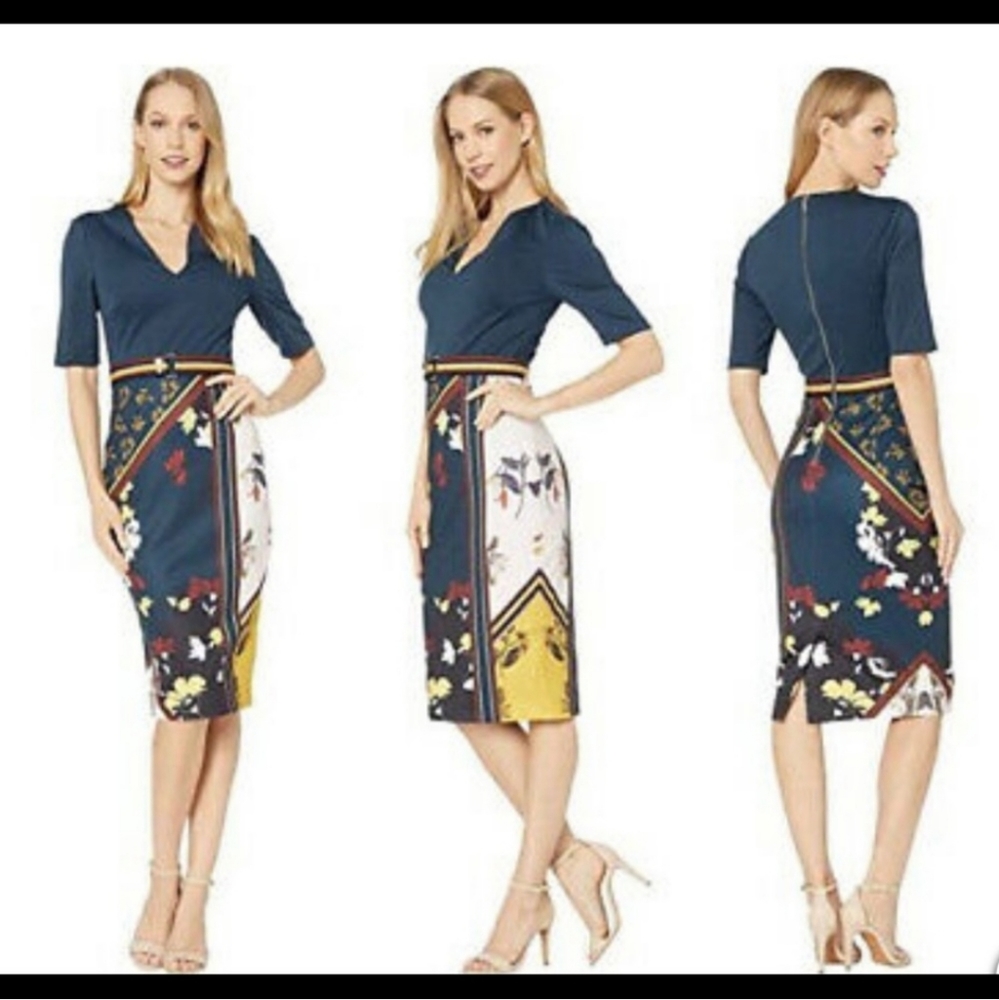 NWT Ted Baker London Madiiy Savanna Bodycon Dress Ted Size 3 US 8-10 navy floral